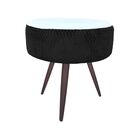 Puff Berlim Corano Branco Com Veludo A81 Preto Pés De Ferro M