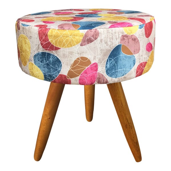 Puff Berlim Estampado Paletas Coloridas D60 Pés Palito Castan