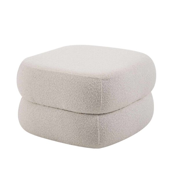 Puff Biscuit Boucle 38 Cm X 58 Cm Pés De Madeira Off White