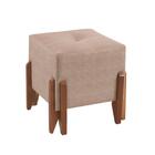 Puff Caio Decorativo Com Linho Bege E Pés Em Madeira