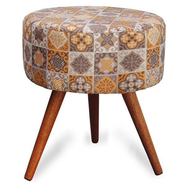 Puff Cama Inbox Bagdade Redondo Com Pés Em Madeira Maciça Tec