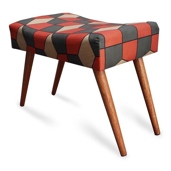 Puff Cama Inbox Kingston Retangular Com Pés Em Madeira Maciça