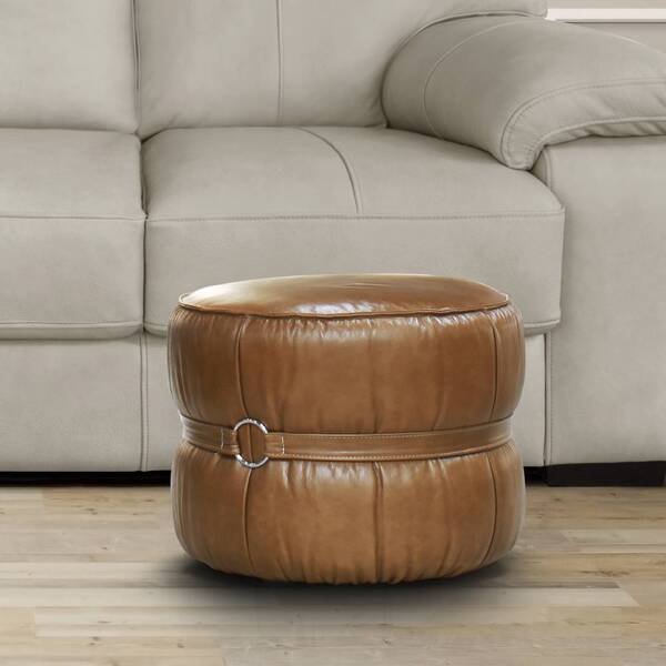 Puff Chicago Em Couro Legítimo Cappuccino Tana Decor