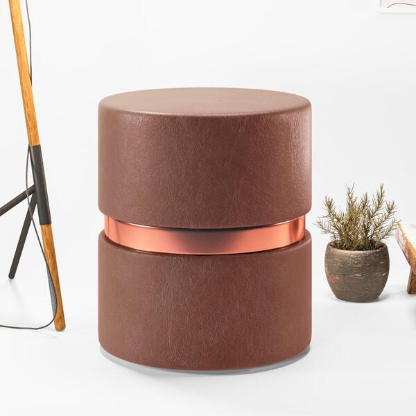 Puff Circular Com Cinto De Metal Lovaina Café