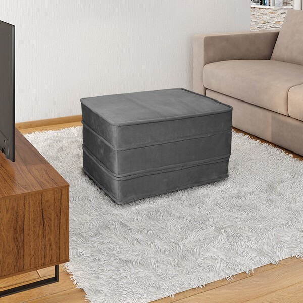 Puff Colchão Dobrável Grand Puff Paiva Chumbo Veludo Matrix