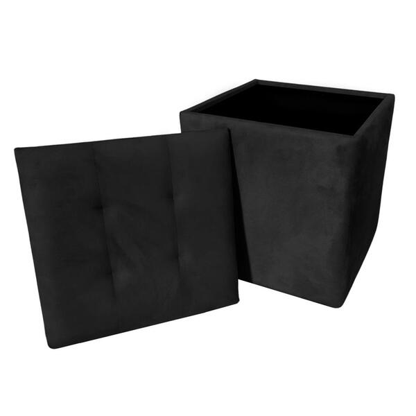 Puff Com Baú Quadrado 100% Mdf Suporta 160kg Rayan Preto