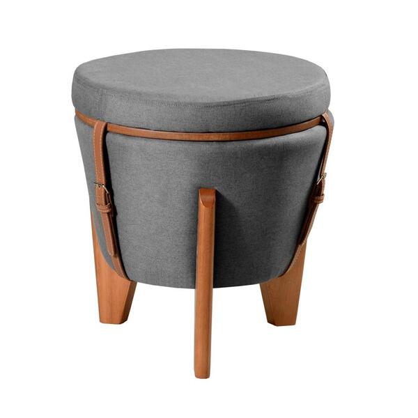 Puff Com Baú Zeus Redondo Flex 50 Cm Em Madeira Maciça Banco