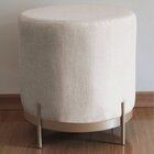 Puff Compacto Estofado Linho Base De Metal - Vibe Bege/dourado