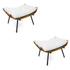 Puff Costela Base Fixa Preta Kit 2 Corino Text Branco S01 - D