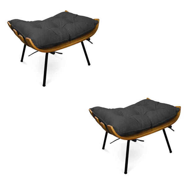 Puff Costela Base Fixa Preta Kit 2 Corino Text S01 - D'rossi