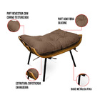 Puff Costela Base Fixa Preta Sala De Estar Corino Text Marrom