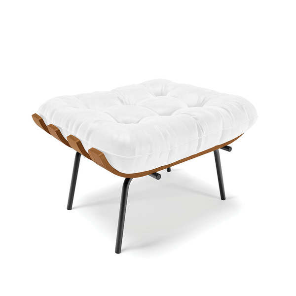 Puff Costela Corano Base Metálica Preto - D'rossi - Branco