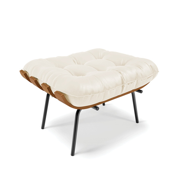 Puff Costela Corino Base Metálica Preto - D'rossi - Bege