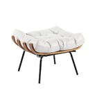 Puff Costela Couro Branco Base Metal D'rossi