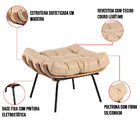 Puff Costela Couro Legítimo Bege Base Industrial Preto M11 -