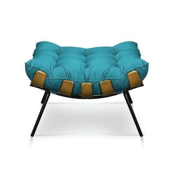 Puff Costela Decorativo Sala E Escritório Suede Azul Tiffany