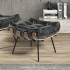 Puff Costela Kit 2 Couro Legítimo Preto Base Industrial Preto