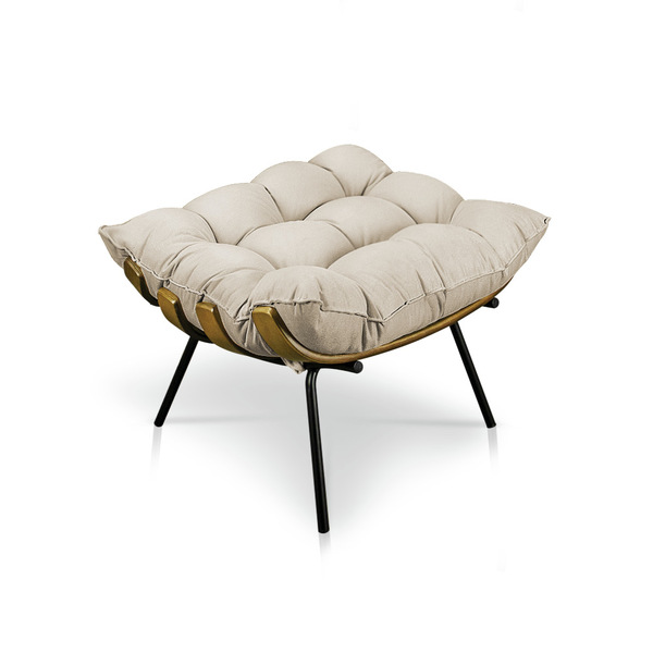 Puff Costela Suede Base Metálica - Pallazio - Bege