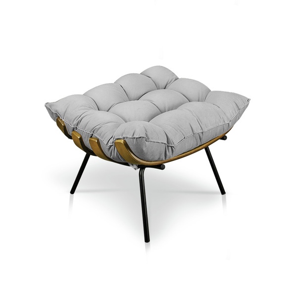 Puff Costela Suede Base Metálica - Pallazio - Cinza