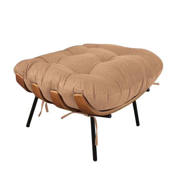 Puff Costela Suede Caramelo Sisal Base Metal - D'rossi