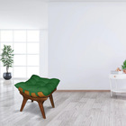 Puff Costela Suede Verde Base Madeira Castanho - Pallazio