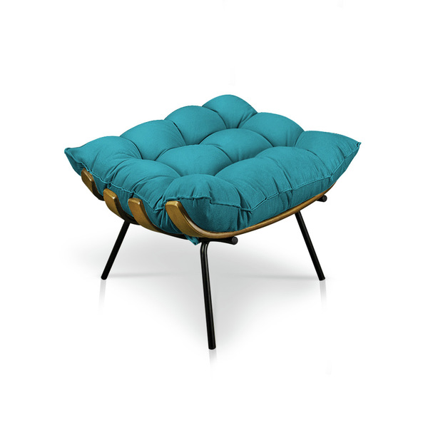 Puff Costela Veludo Base Metálica - Pallazio - Azul Turquesa