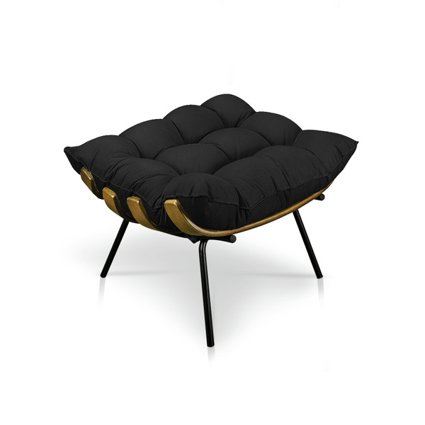 Puff Costela Veludo Base Metálica - Pallazio - Preto