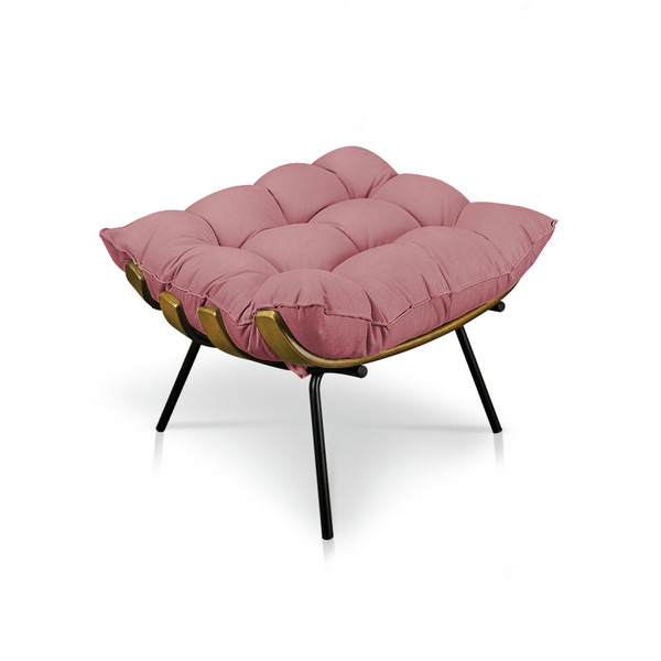 Puff Costela Veludo Rosê Base Metálica - Pallazio