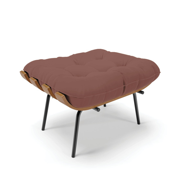 Puff Costela Veludo Rosê Base Metálica Preto - D'rossi