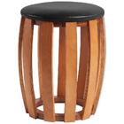 Puff Couro Legítimo Preto Redondo