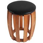 Puff Couro Legítimo Preto Redondo