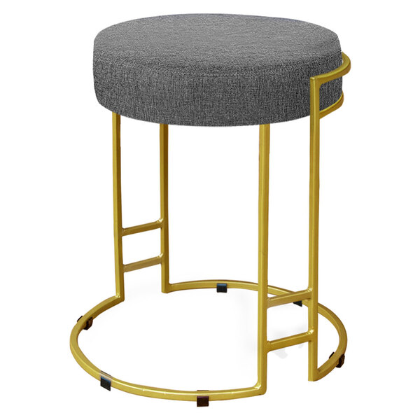 Puff Dara Linho Grafite Base Industrial Dourado - D'rossi