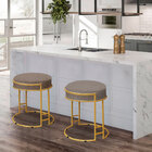 Puff Dara Linho Marrom Base Industrial Dourado - D'rossi