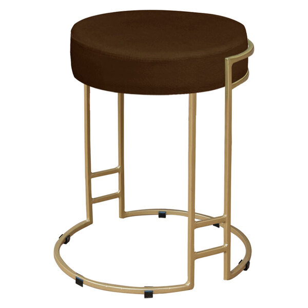 Puff Dara Suede Marrom Base Industrial Dourado - D'rossi