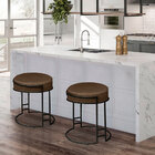 Puff Dara Suede Marrom Base Industrial Preto - D'rossi