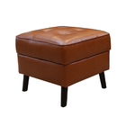 Puff De Couro Com Baú Melfi Conhaque Com Brilho - Mempra