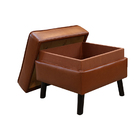 Puff De Couro Com Baú Melfi Conhaque Com Brilho - Mempra