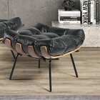 Puff De Couro Legítimo Costela Preto