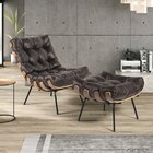 Puff De Couro Legítimo Costela Preto