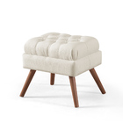 Puff De Linho Apoio De Pés Para Sala  - Bege Claro