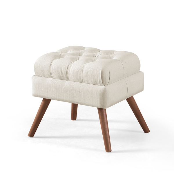 Puff De Linho Apoio De Pés Para Sala  - Bege Claro
