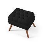 Puff De Linho Apoio De Pés Para Sala  - Preto