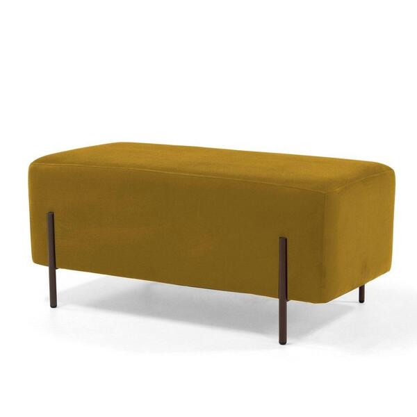Puff Decorativo 90cm Base Aço Status Veludo Mostarda