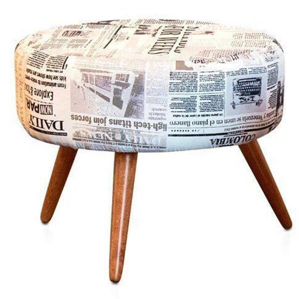 Puff Decorativo Angel Suede Jornal Branco L20