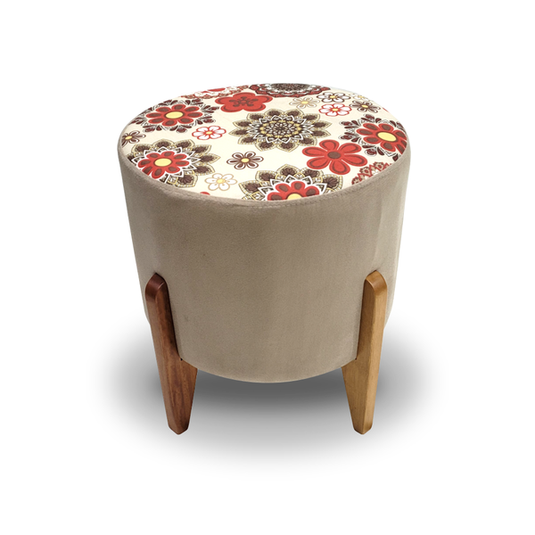 Puff Decorativo Anna Capuccino Com Floral