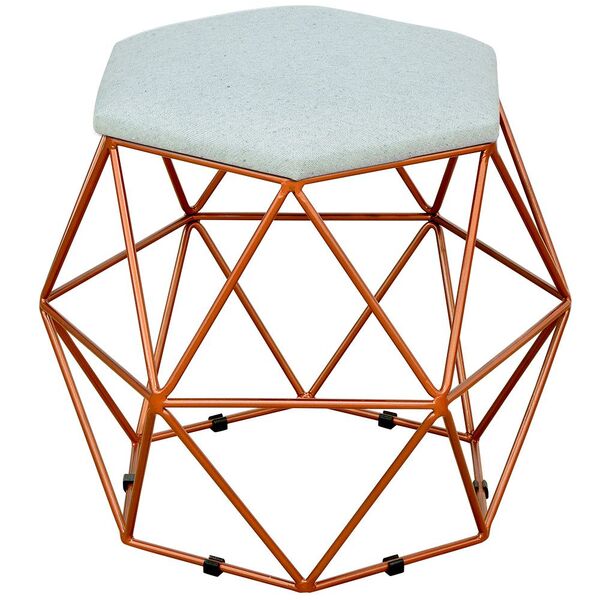 Puff Decorativo Aramado Bronze Six L02 Linho Cinza - Lyam Dec