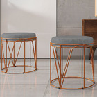 Puff Decorativo Aramado Bronze Zaya L02 Linho Cinza Escuro -