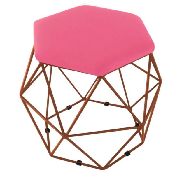 Puff Decorativo Aramado Onix Base Bronze Corino Rosa Pink