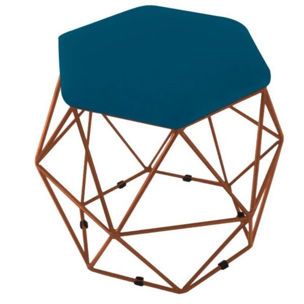 Puff Decorativo Aramado Onix Base Bronze Suede Azul Royal