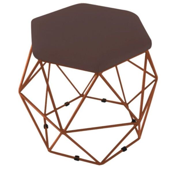 Puff Decorativo Aramado Onix Base Bronze Suede Marrom